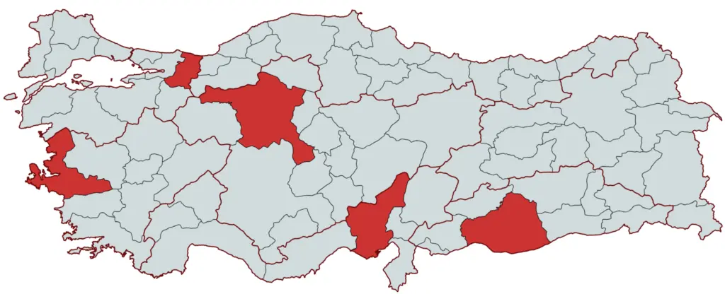 Türkiye haritası üzerinde proje illeri